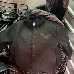Men's Black Bomber Jacket with Eagle Design
